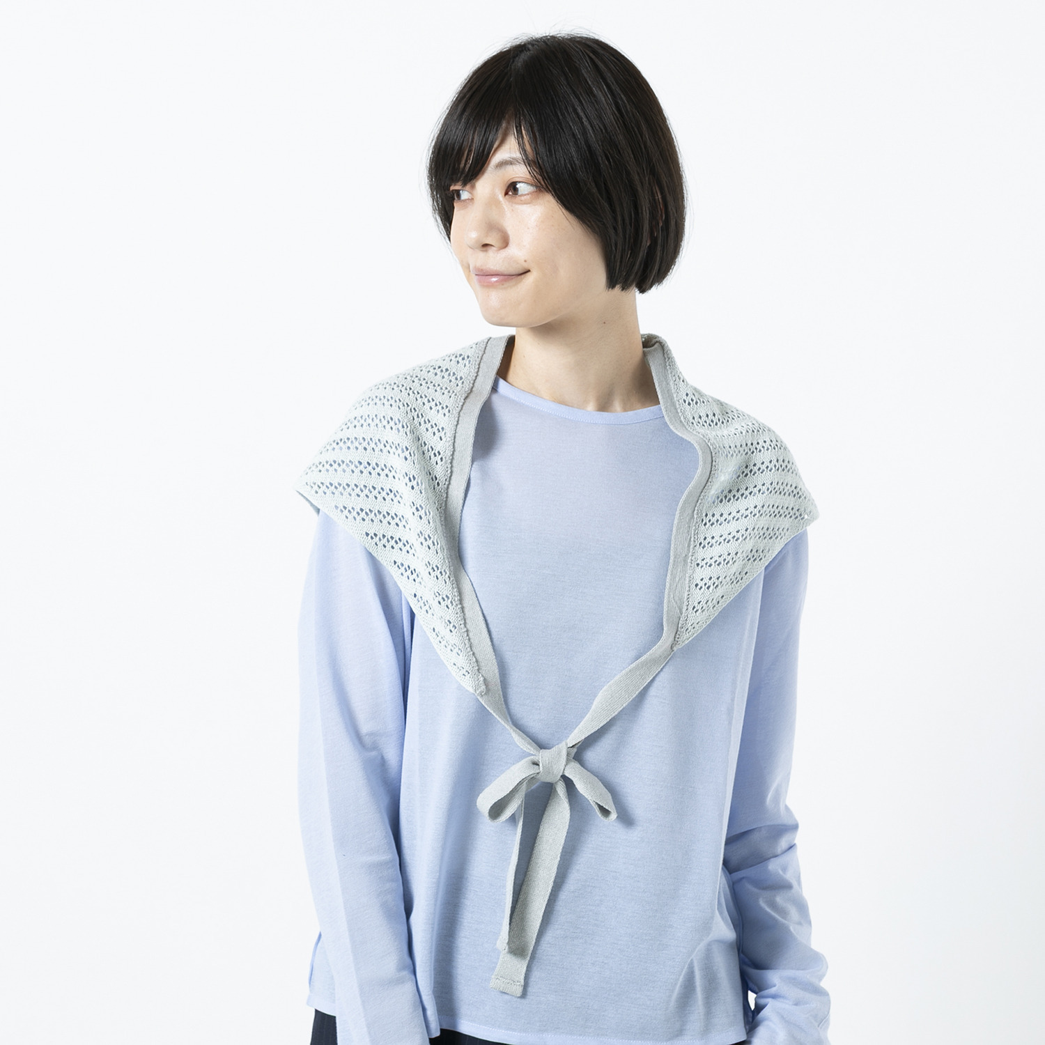 ベル・モード 日本製 綿混スクエアレースの 三角ニットストール