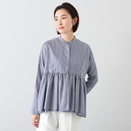 アリュメット ストライプギャザー ブラウス