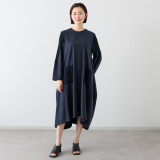 プラスエム 麻混素材 デザインワンピース