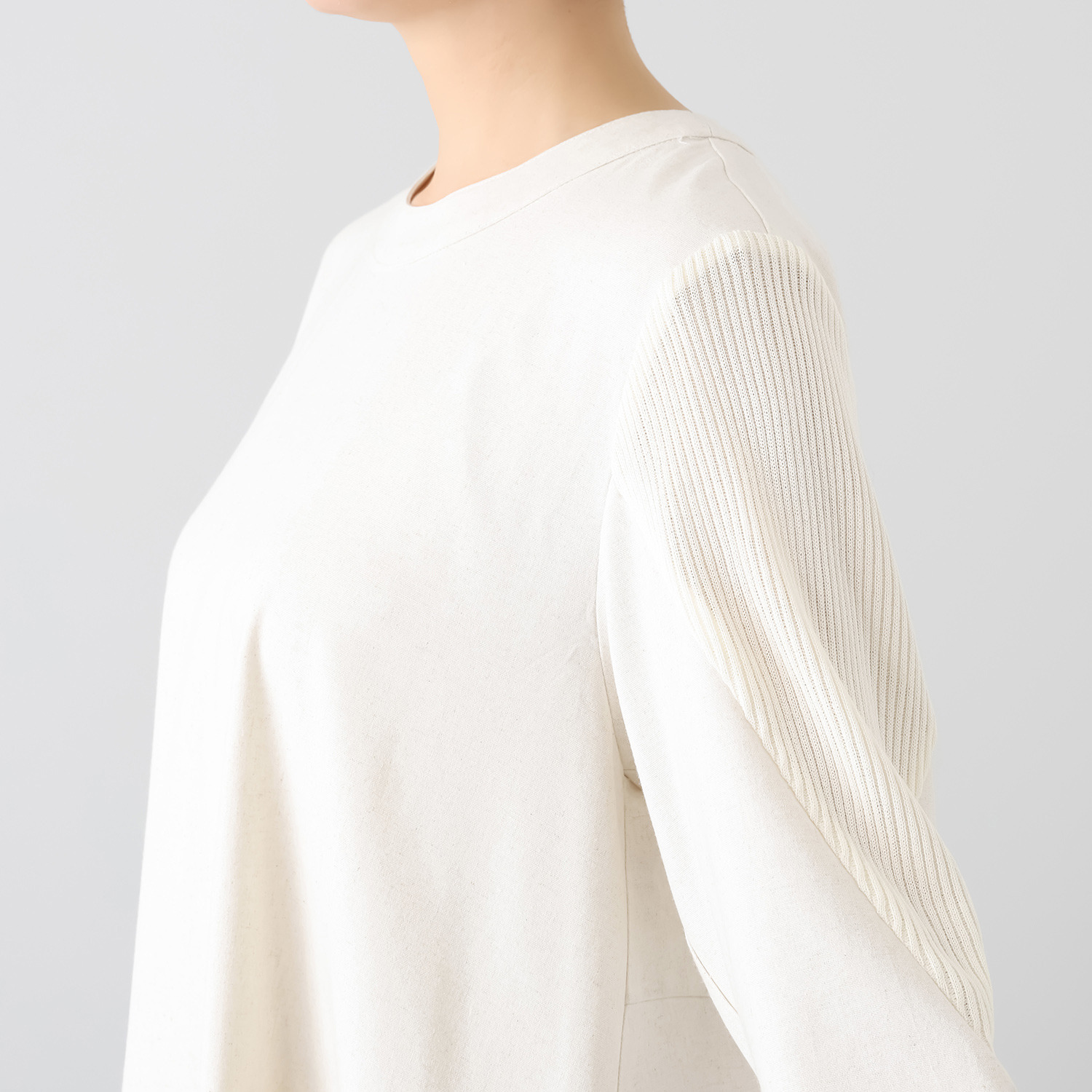 プラスエム 麻混素材 デザインワンピース