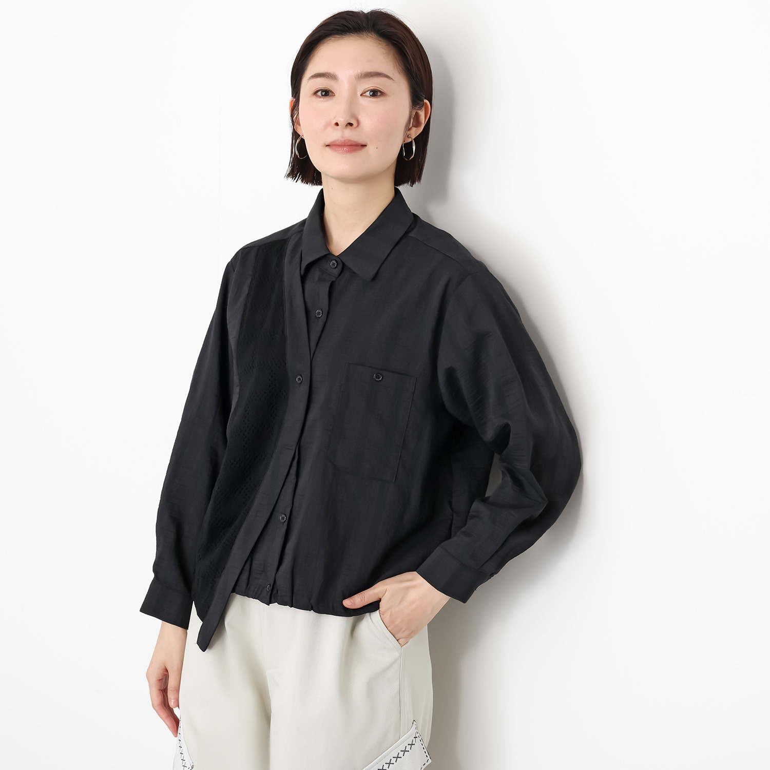 プラスエム 異素材使い デザインシャツ