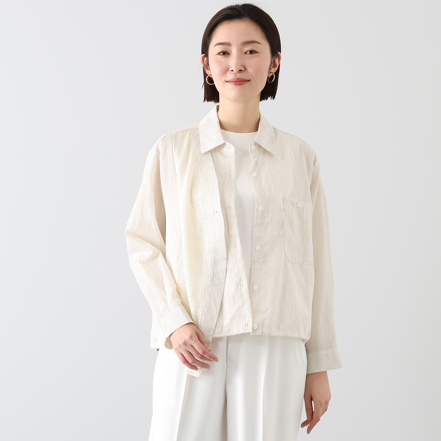 プラスエム 異素材使い デザインシャツ