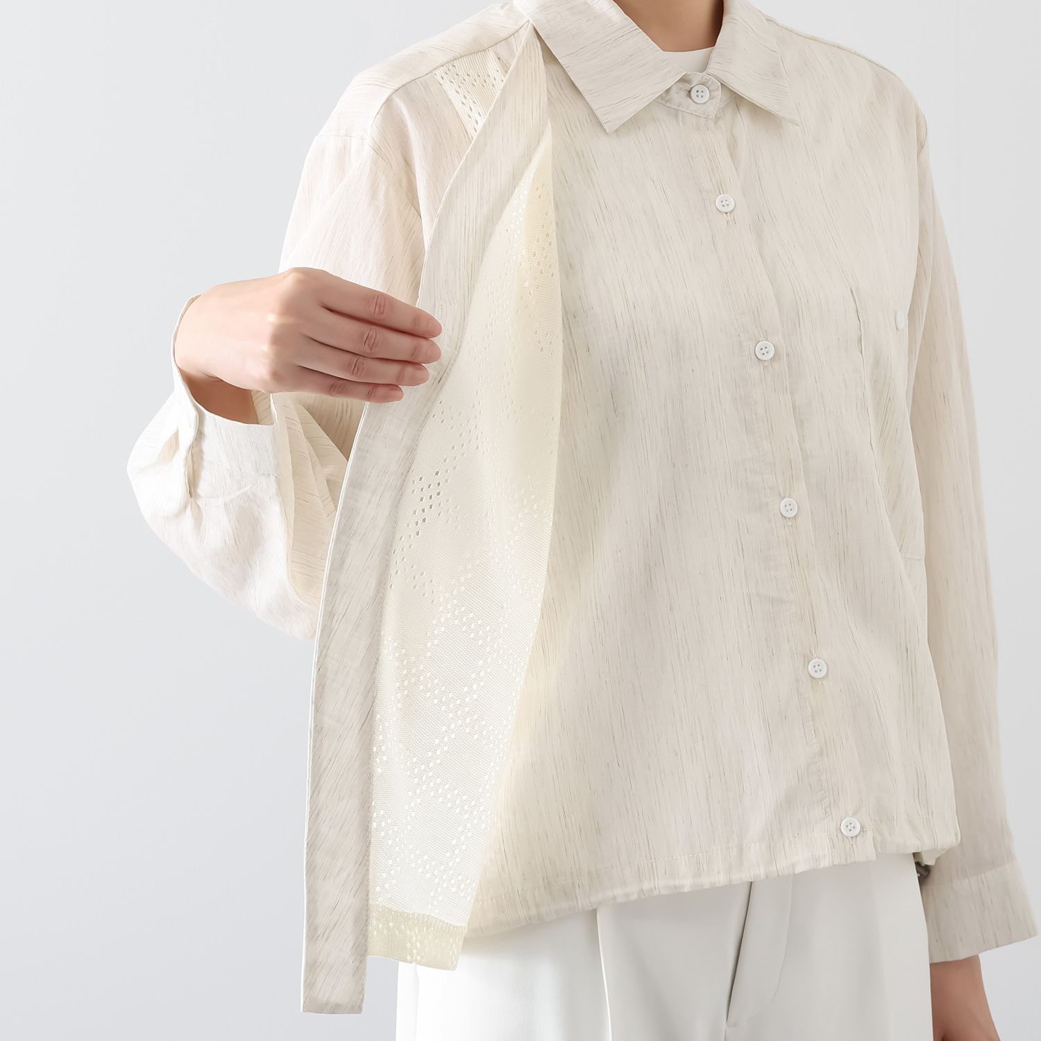 プラスエム 異素材使い デザインシャツ