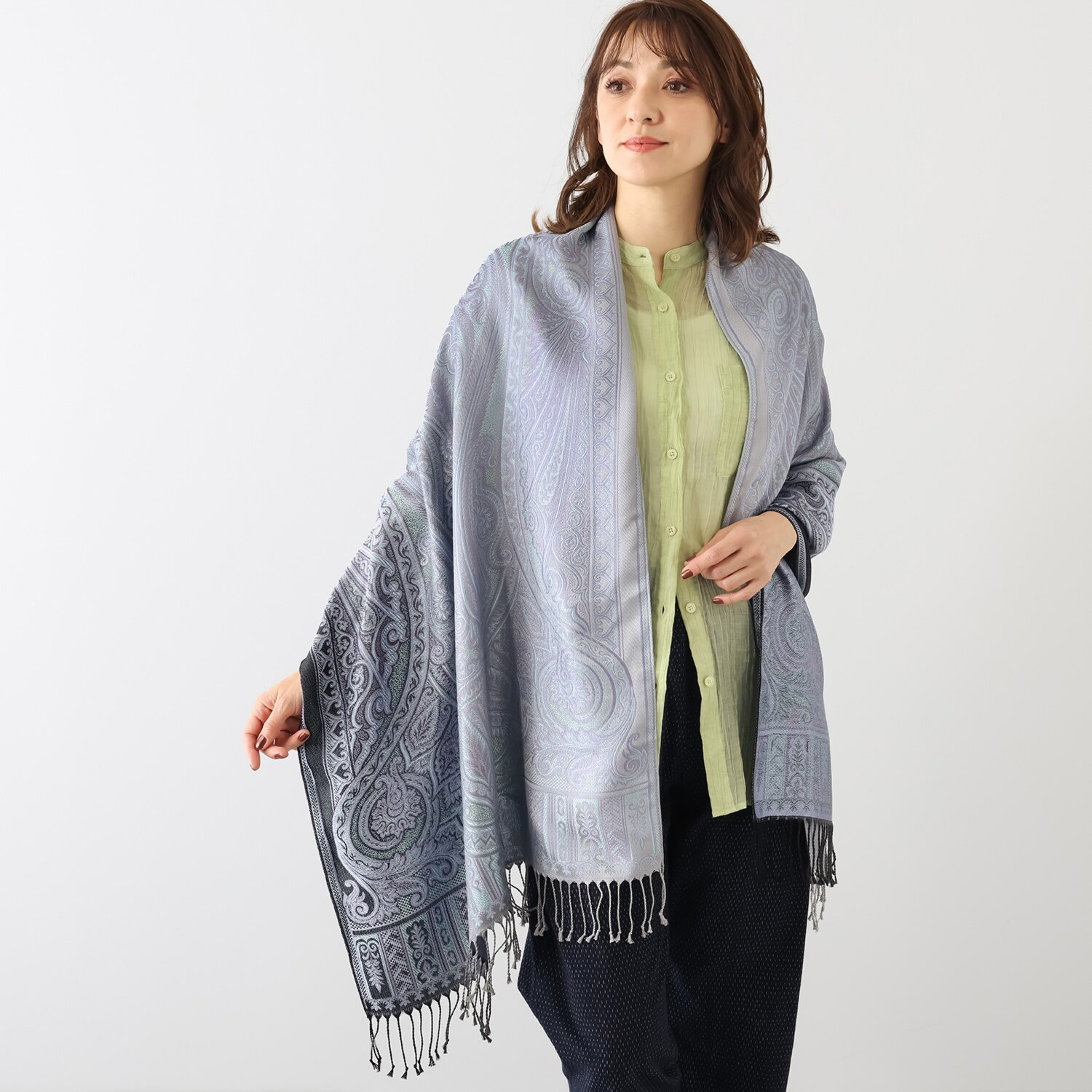 おぼろ織 シルク１００％ ストール ＜ペイズリー柄＞