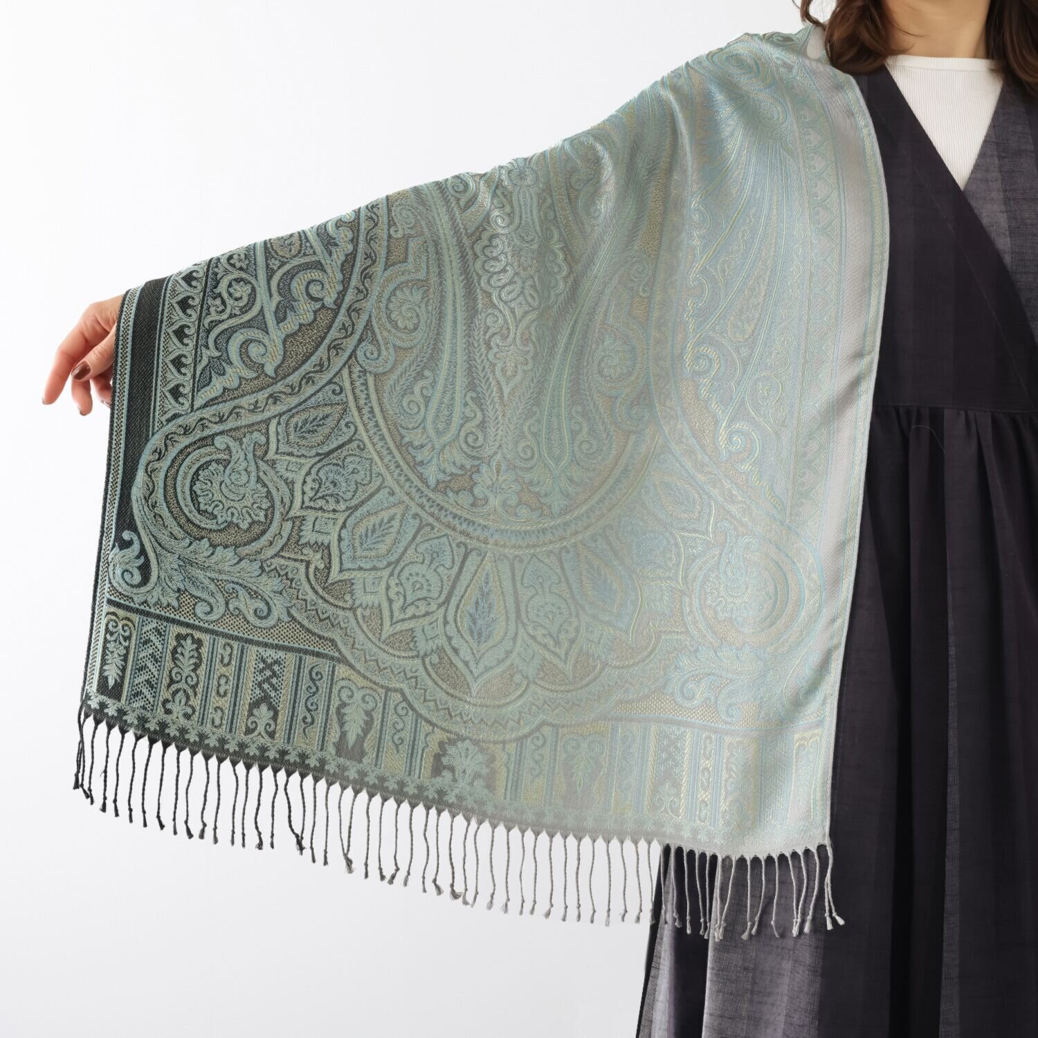 おぼろ織 シルク１００％ ストール ＜ペイズリー柄＞