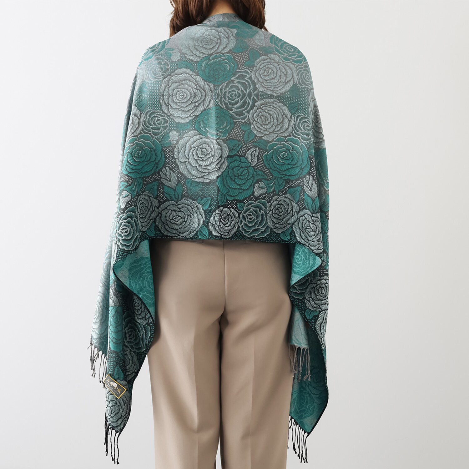 おぼろ織 シルク１００％ ストール ＜ローズガーデン柄＞