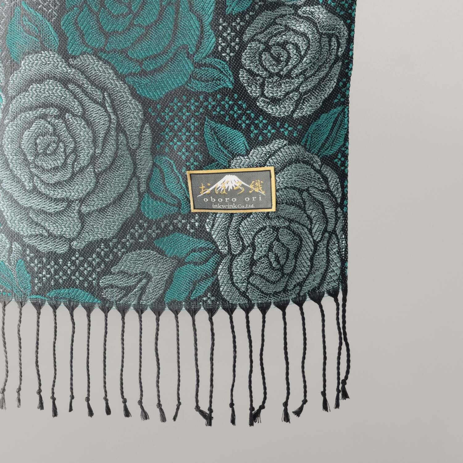 おぼろ織 シルク１００％ ストール ＜ローズガーデン柄＞