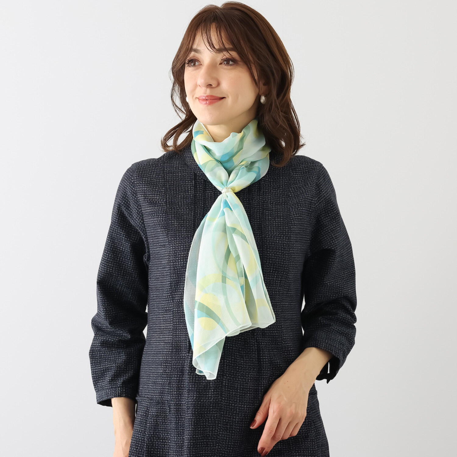 シルクに夢中 リング付 シルク１００％ ロングスカーフ