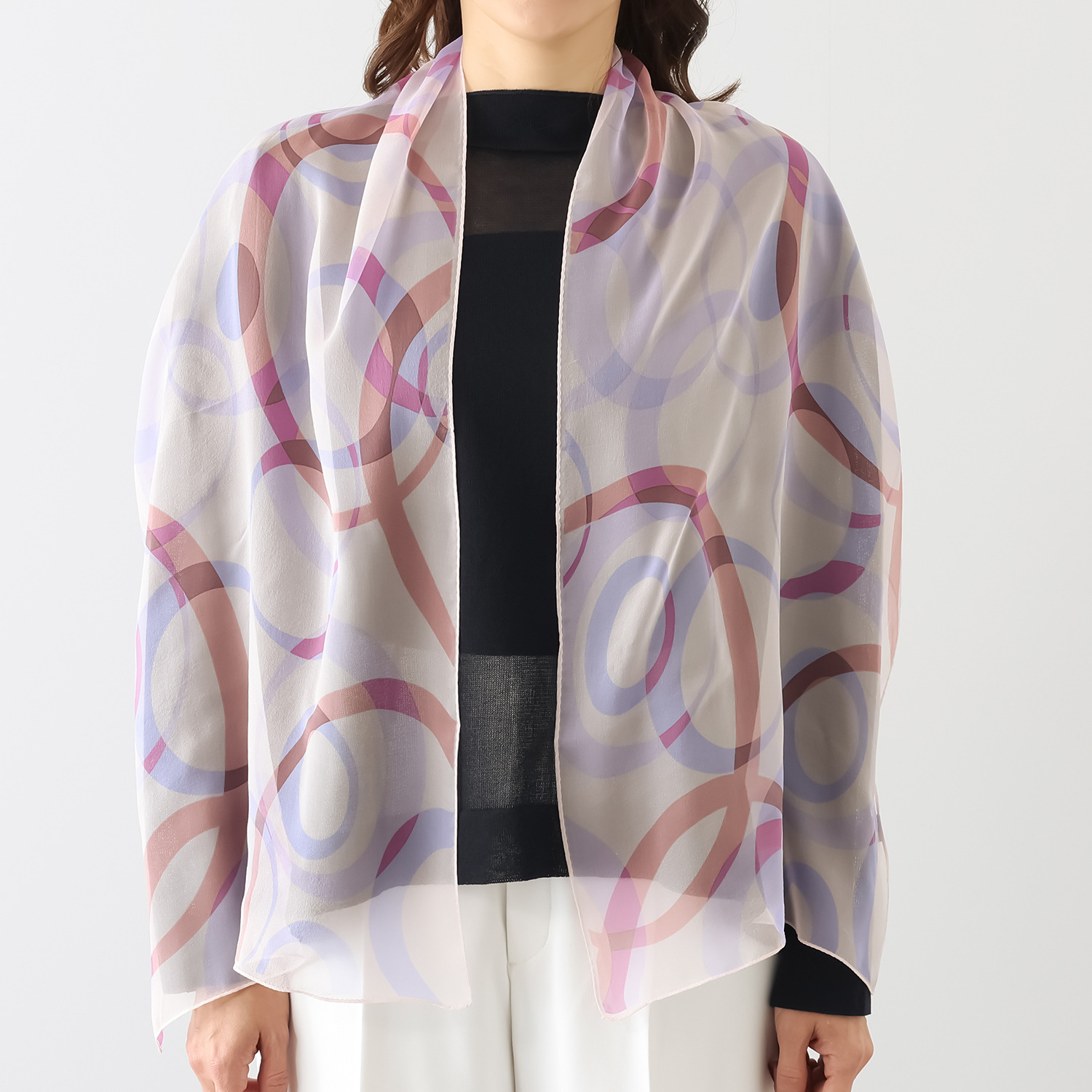 シルクに夢中 リング付 シルク１００％ ロングスカーフ