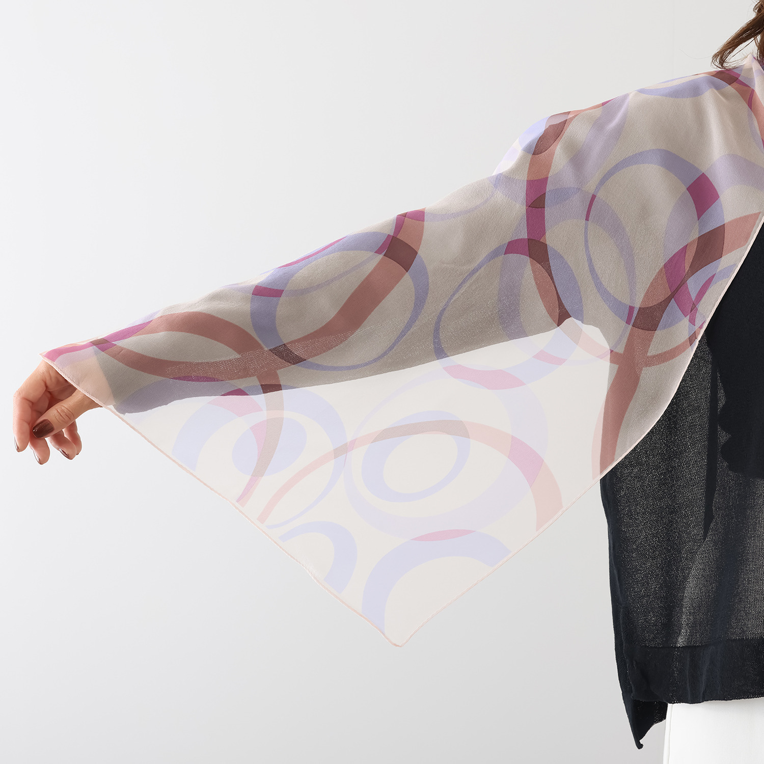 シルクに夢中 リング付 シルク１００％ ロングスカーフ