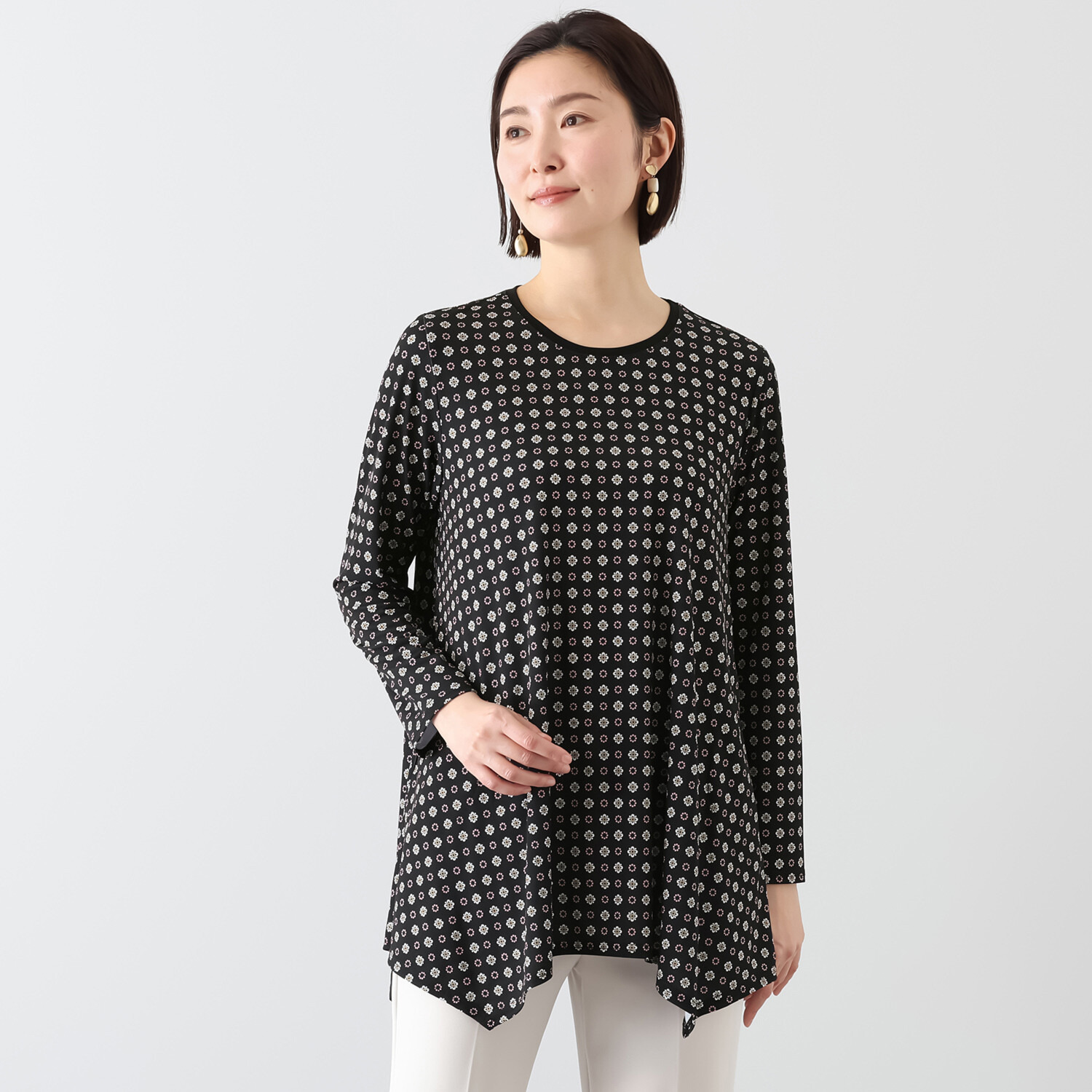 ダジュール 裾デザインカット プリントチュニック