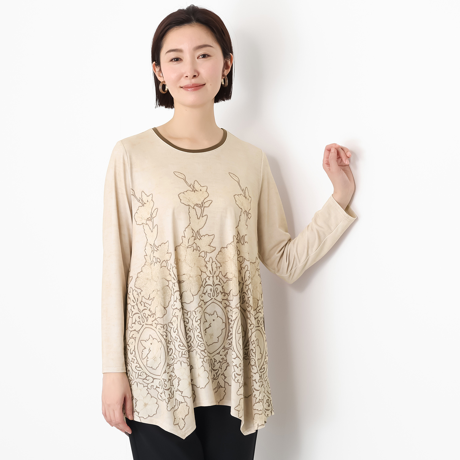 ダジュール 裾デザインカット プリントチュニック