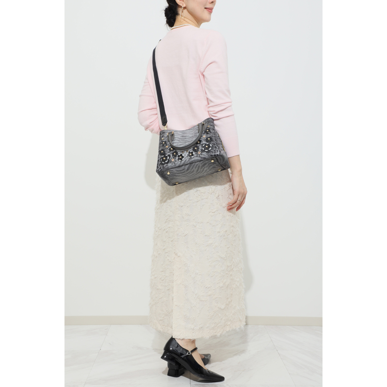 レザージュエルズ ギャレリア　ココリュクス イタリアンレザー ゼブラプリント フラワーモティーフ ２ウェイバッグ