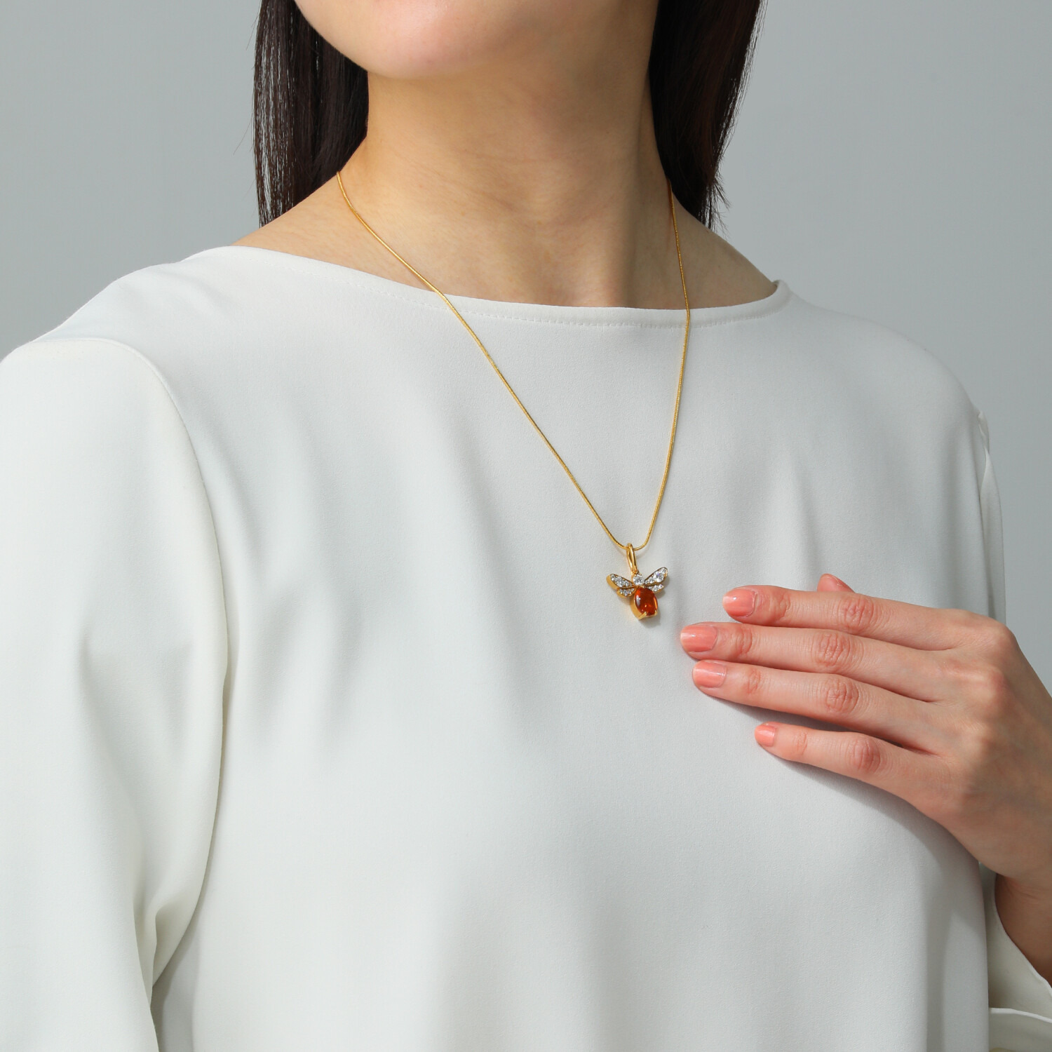 クランティーク シトリン＆モアサナイト 幸運の象徴 ミツバチモティーフ ペンダントトップ