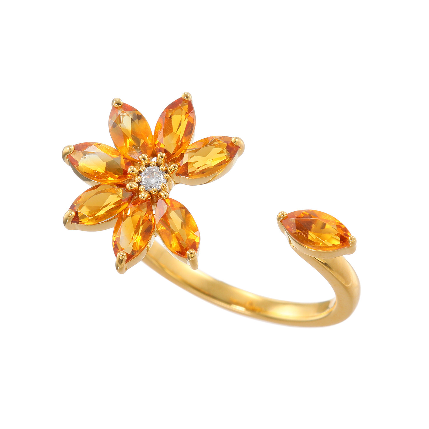 クランティーク シトリン＆モアサナイト 華やぎリーフリング