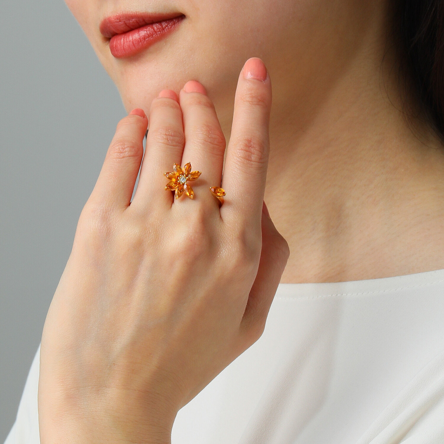 クランティーク シトリン＆モアサナイト 華やぎリーフリング