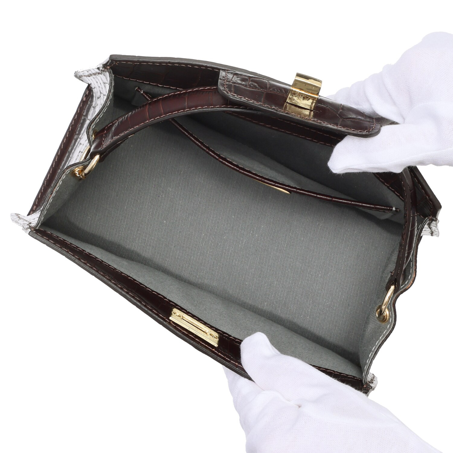 クラウディア ＜イタリア製＞ カーフレザー クロコダイル型押し 美錠デザイン ２ウェイハンドバッグ