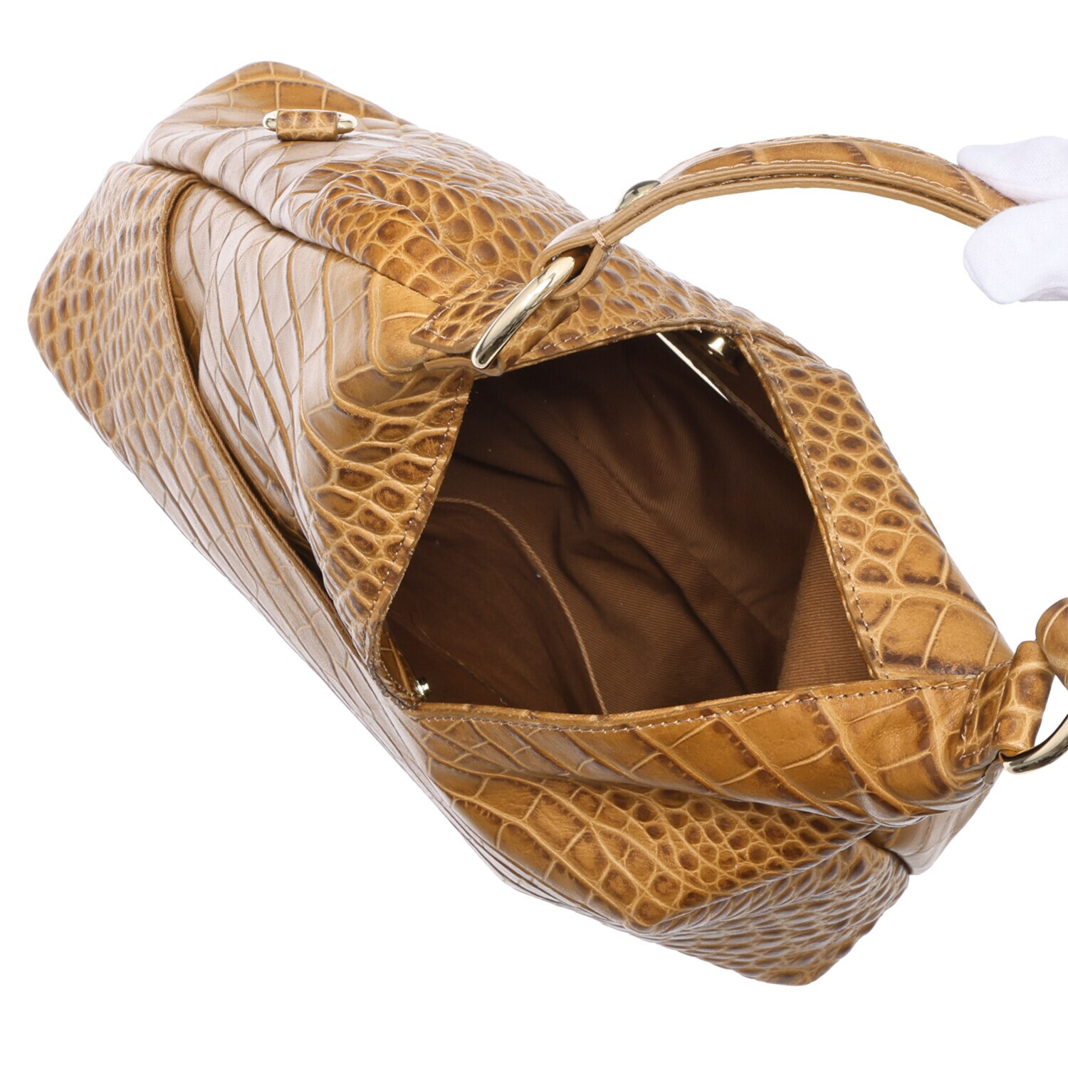 クラウディア ＜イタリア製＞ ソフトカーフレザー クロコダイル型押し ２ウェイバッグ