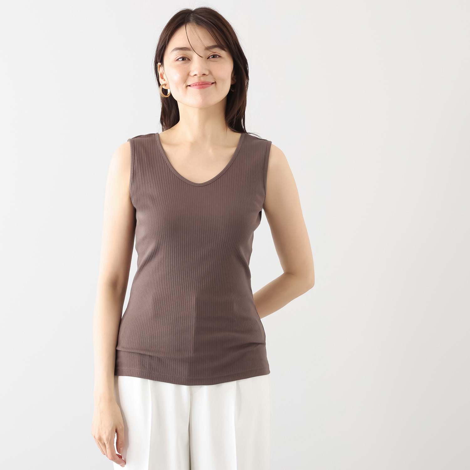ジュエル オーガニックコットン混 ストレッチリブ編 前後２ウェイ タンクトップ３枚セット