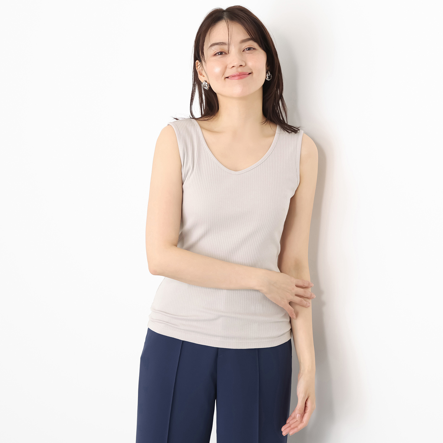 ジュエル オーガニックコットン混 ストレッチリブ編 前後２ウェイ タンクトップ３枚セット