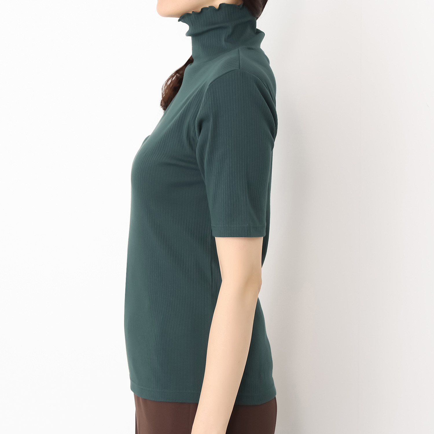 ジュエル オーガニックコットン混 ストレッチリブ編 ハイネック 五分袖インナー３枚セット