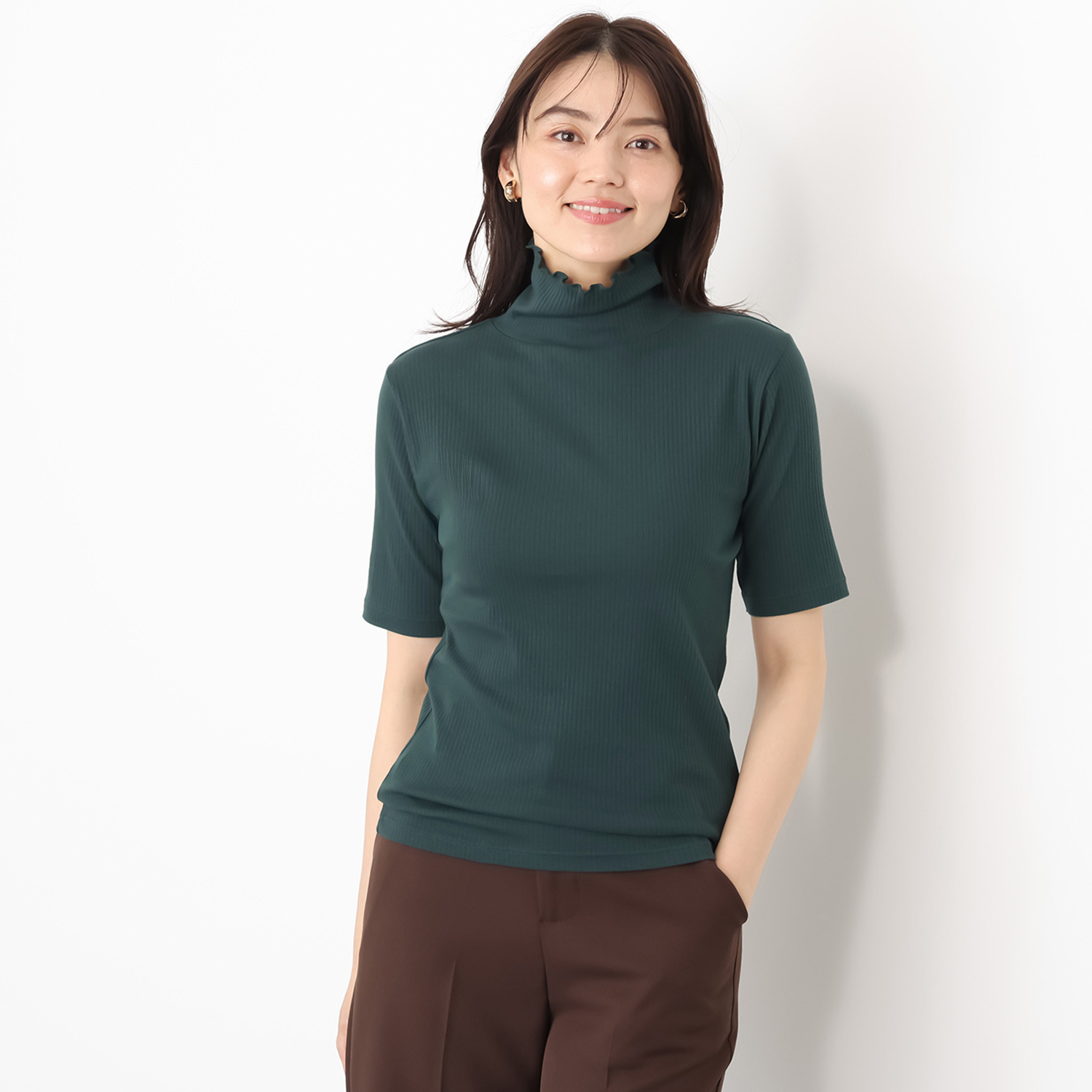 ジュエル オーガニックコットン混 ストレッチリブ編 ハイネック 五分袖インナー３枚セット