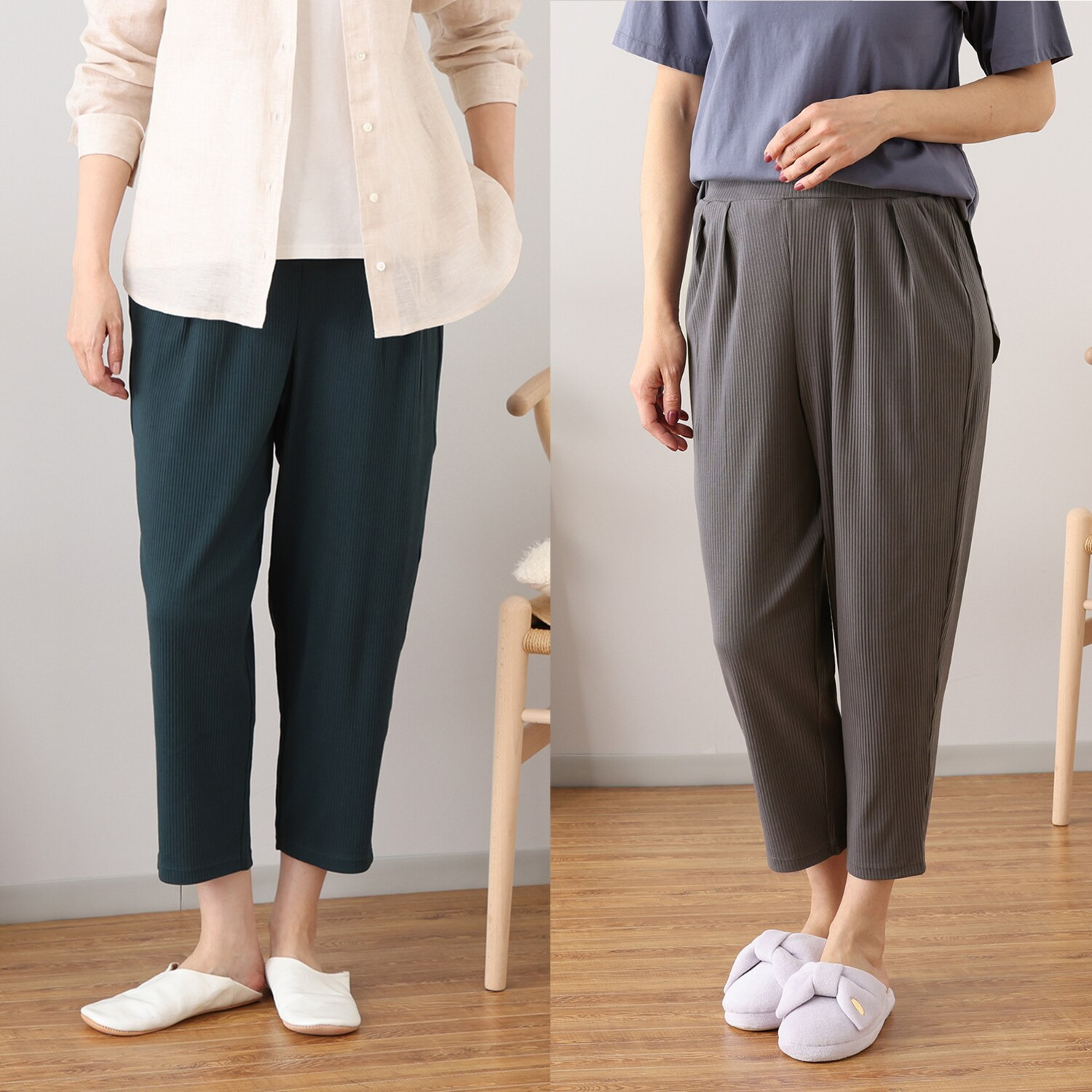 ジュエル オーガニックコットン混 ストレッチリブ編 ワイドルームパンツ ２枚セット