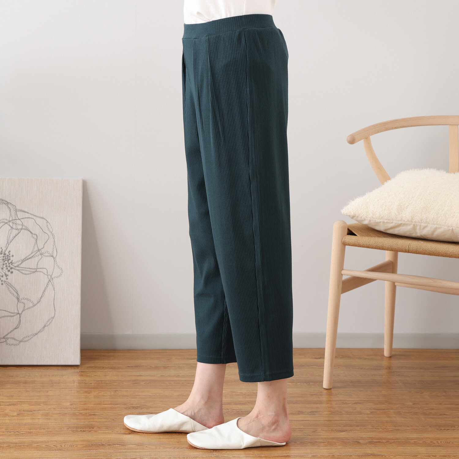 ジュエル オーガニックコットン混 ストレッチリブ編 ワイドルームパンツ ２枚セット