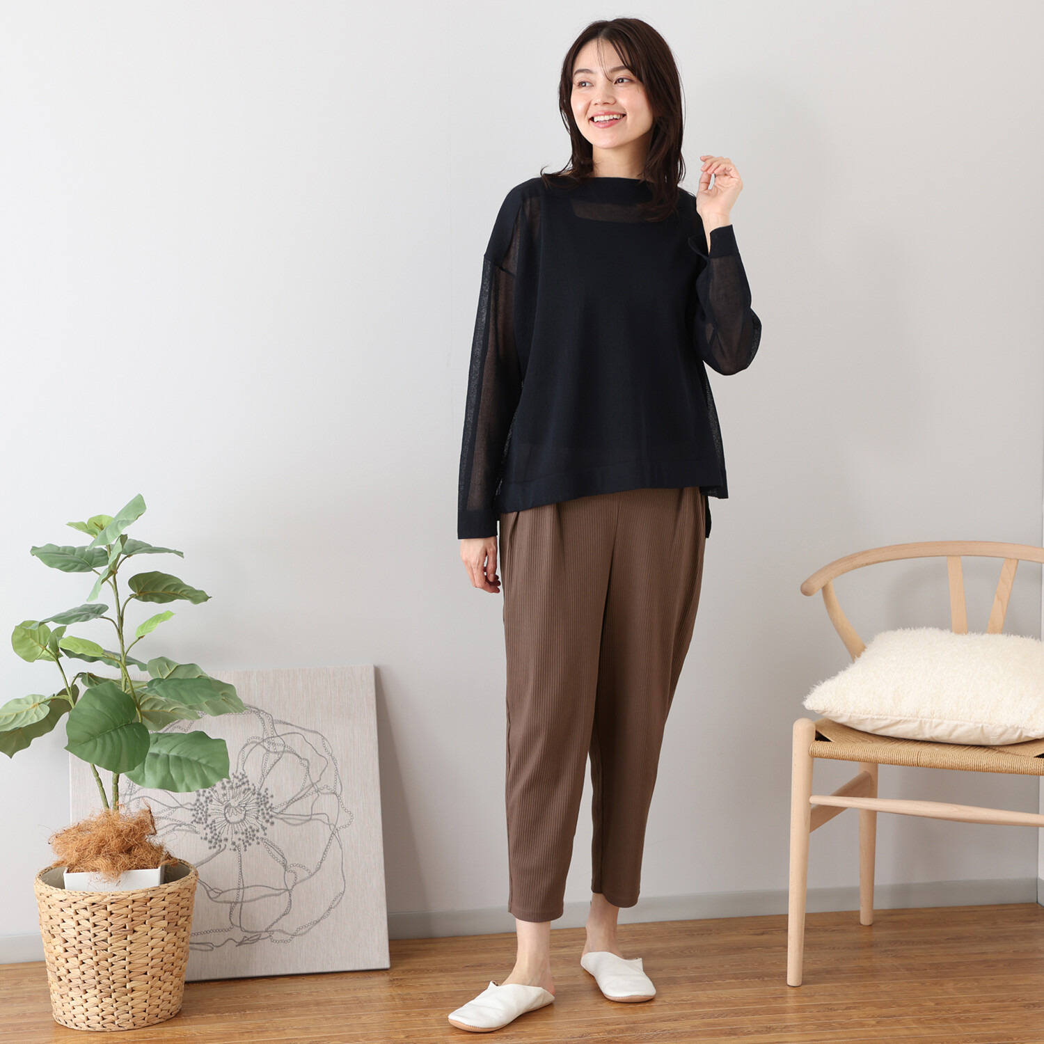 ジュエル オーガニックコットン混 ストレッチリブ編 ワイドルームパンツ ２枚セット