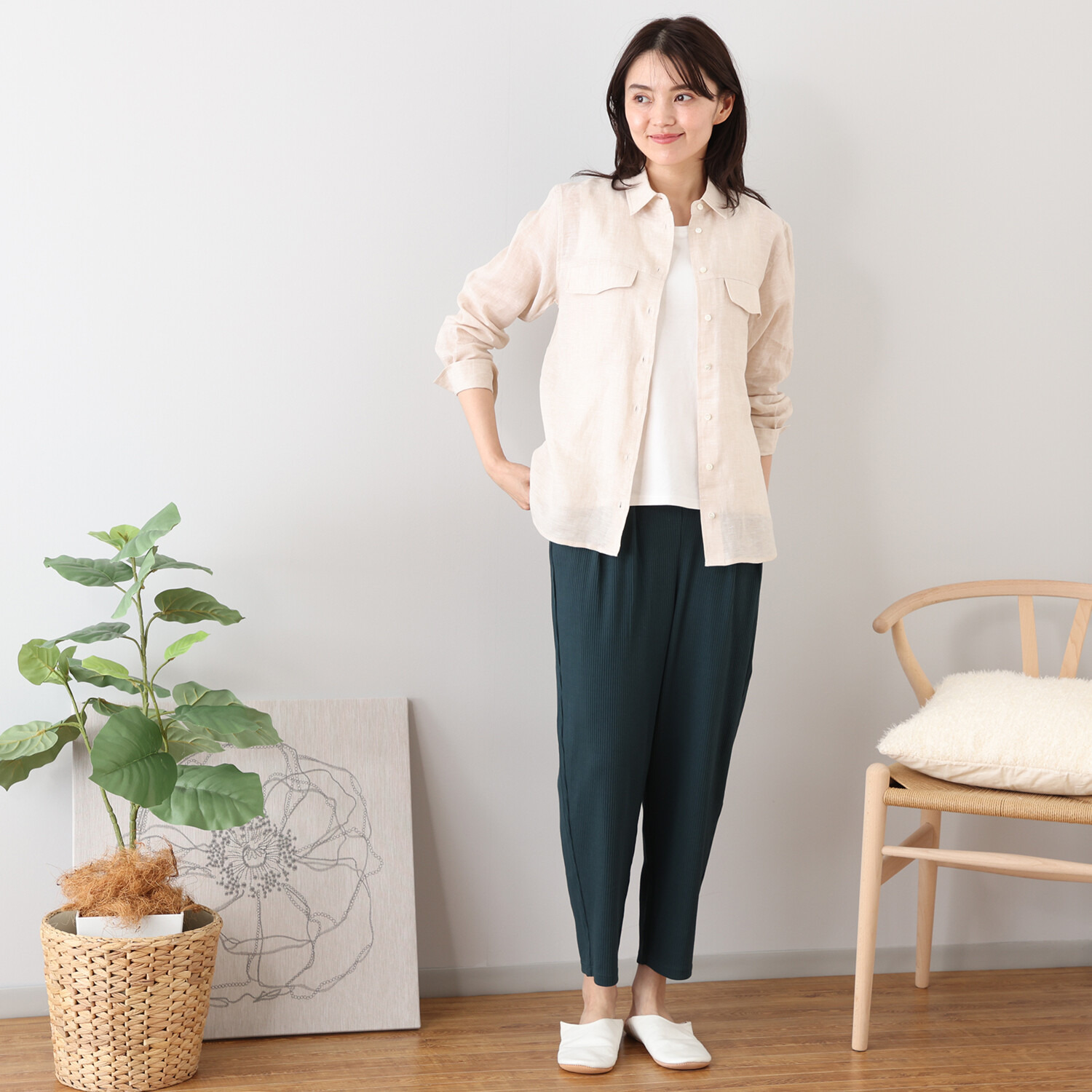 ジュエル オーガニックコットン混 ストレッチリブ編 ワイドルームパンツ ２枚セット