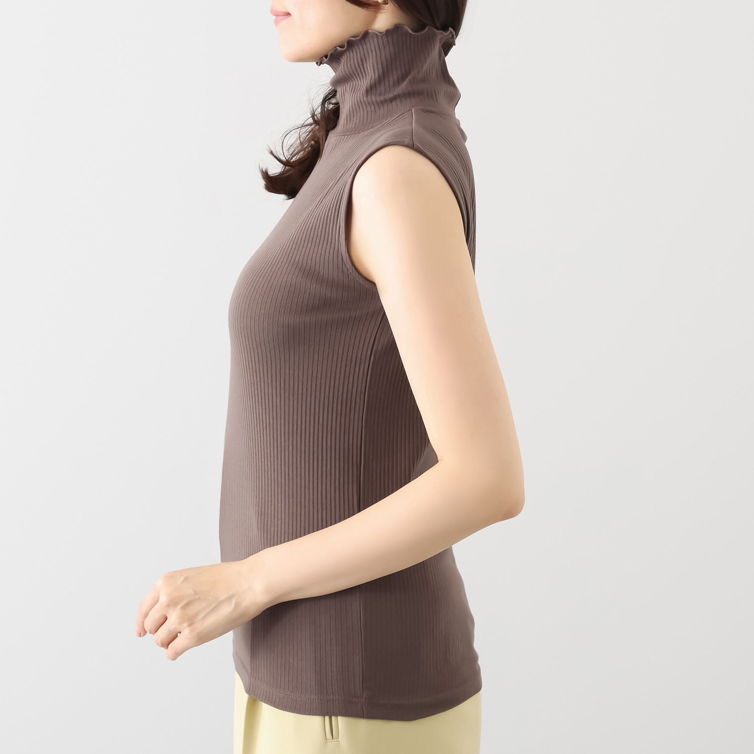 ジュエル オーガニックコットン混 ストレッチリブ編 ハイネック ノースリーブインナー ３枚セット