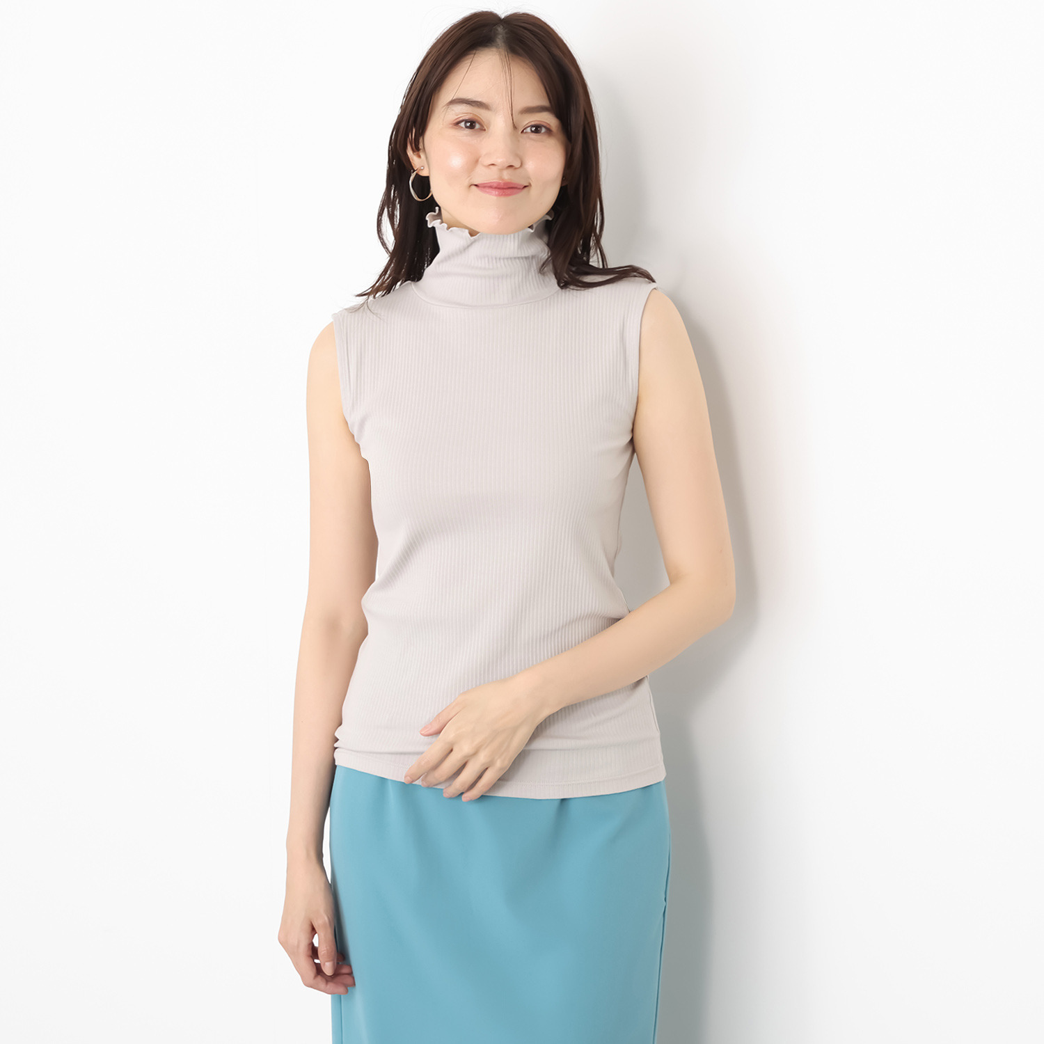 ジュエル オーガニックコットン混 ストレッチリブ編 ハイネック ノースリーブインナー ３枚セット