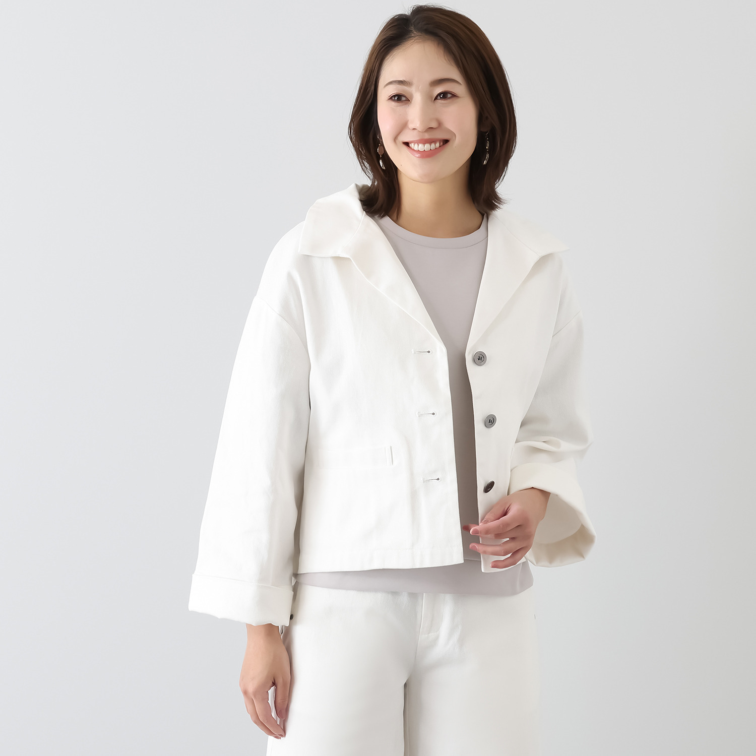 コモエリークローゼット ショートポイントカラー＆ ワイドスリーブ 羽織りデニムジャケット