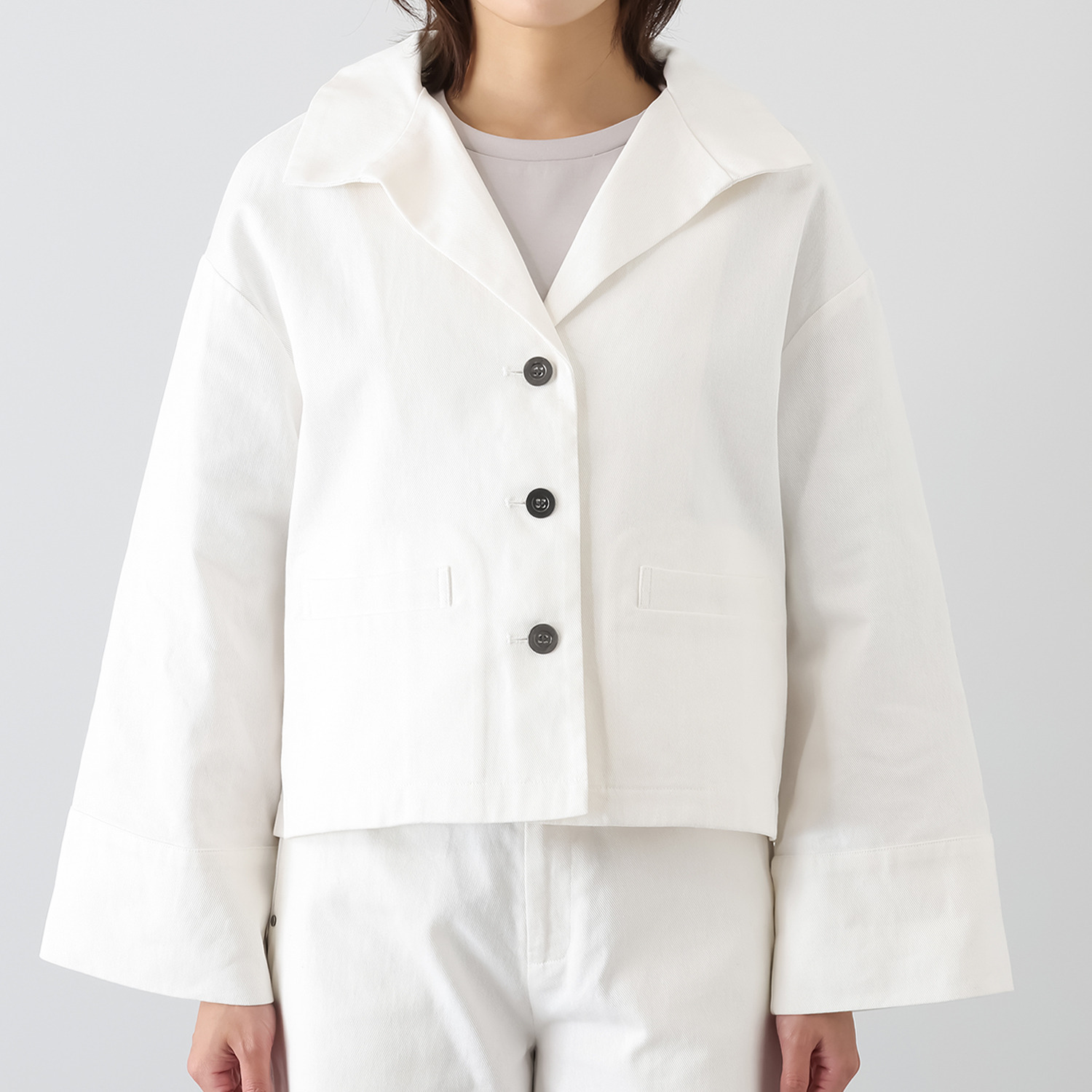 コモエリークローゼット ショートポイントカラー＆ ワイドスリーブ 羽織りデニムジャケット