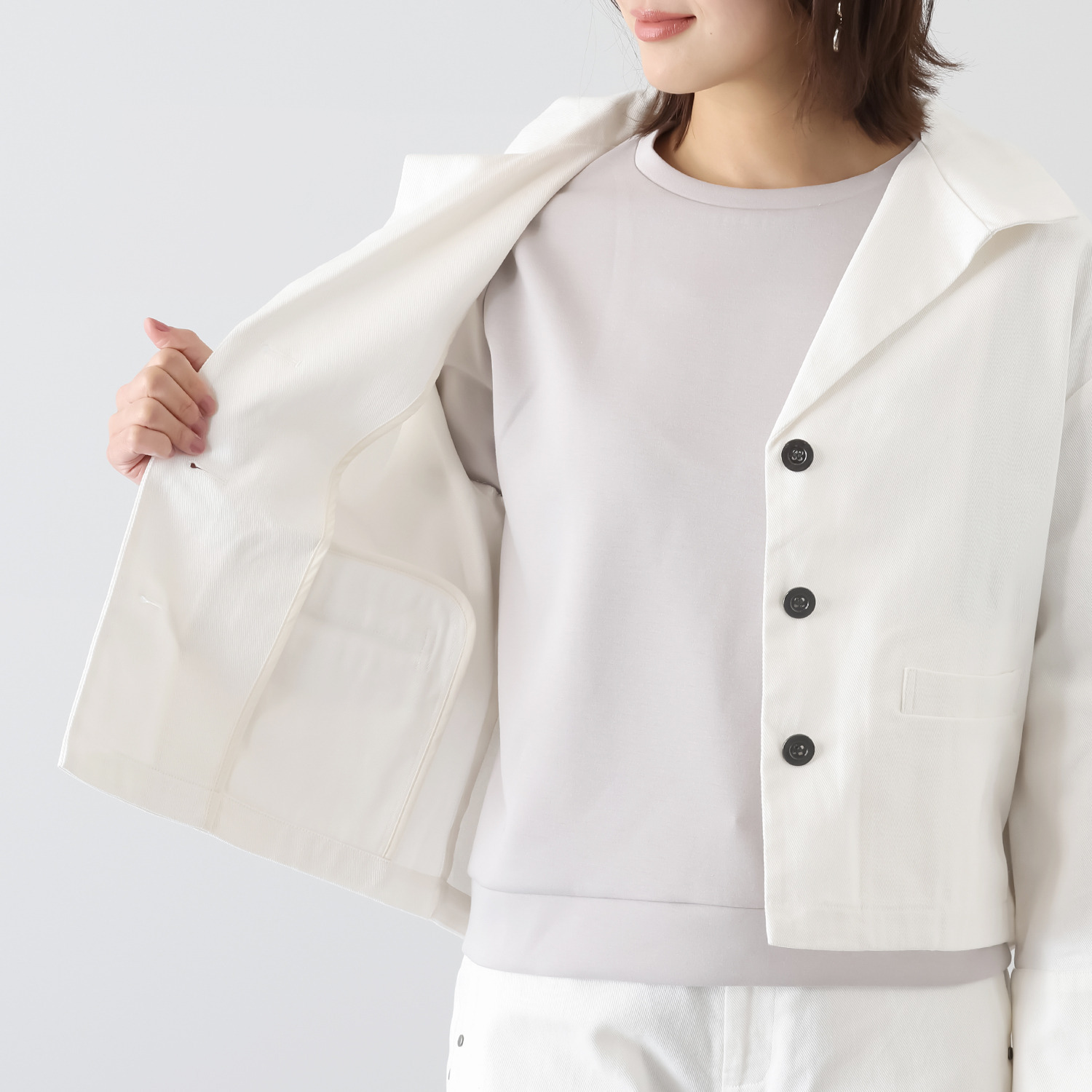 コモエリークローゼット ショートポイントカラー＆ ワイドスリーブ 羽織りデニムジャケット