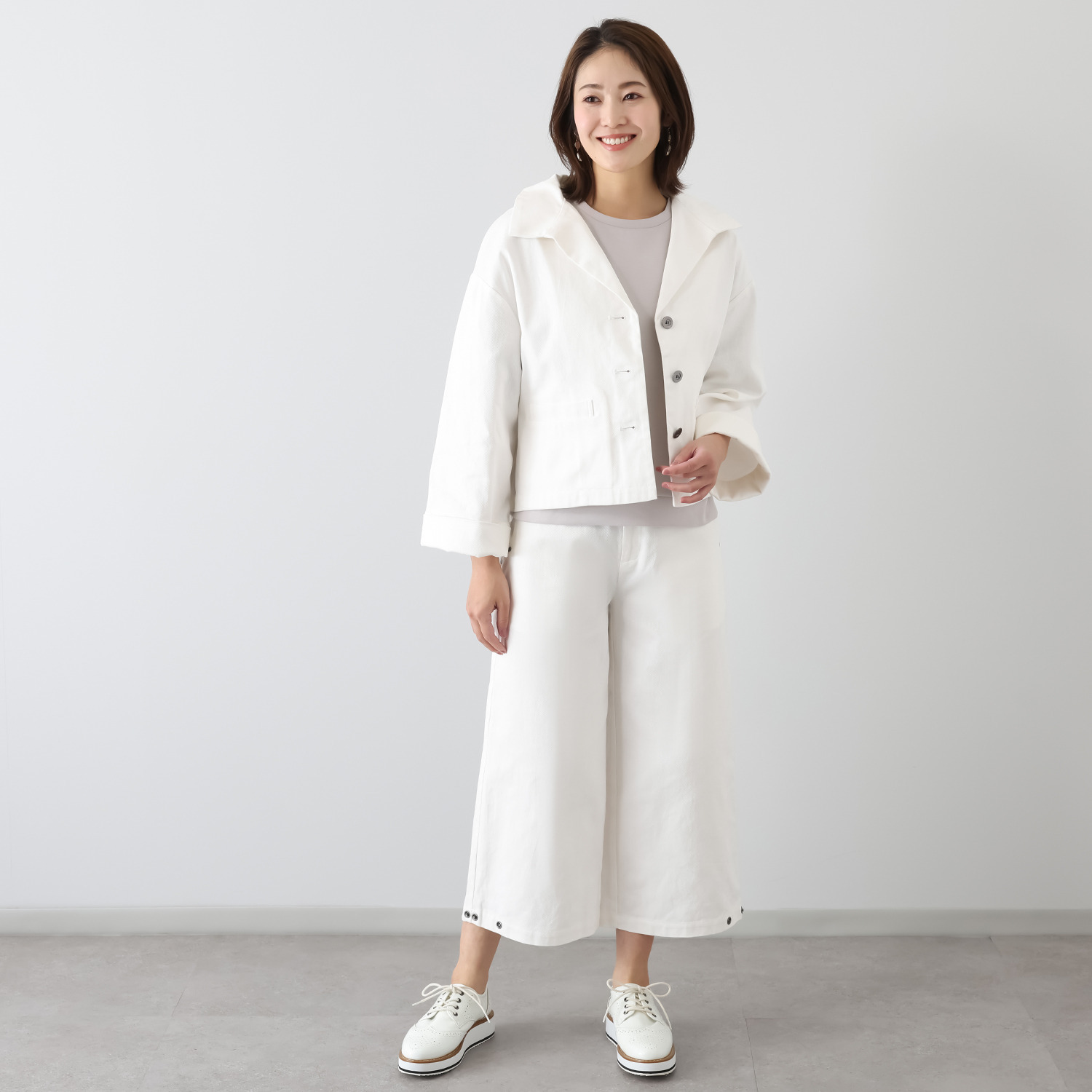 コモエリークローゼット ショートポイントカラー＆ ワイドスリーブ 羽織りデニムジャケット