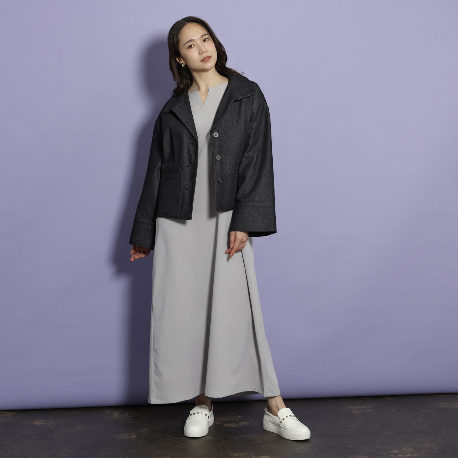 コモエリークローゼット ショートポイントカラー＆ ワイドスリーブ 羽織りデニムジャケット