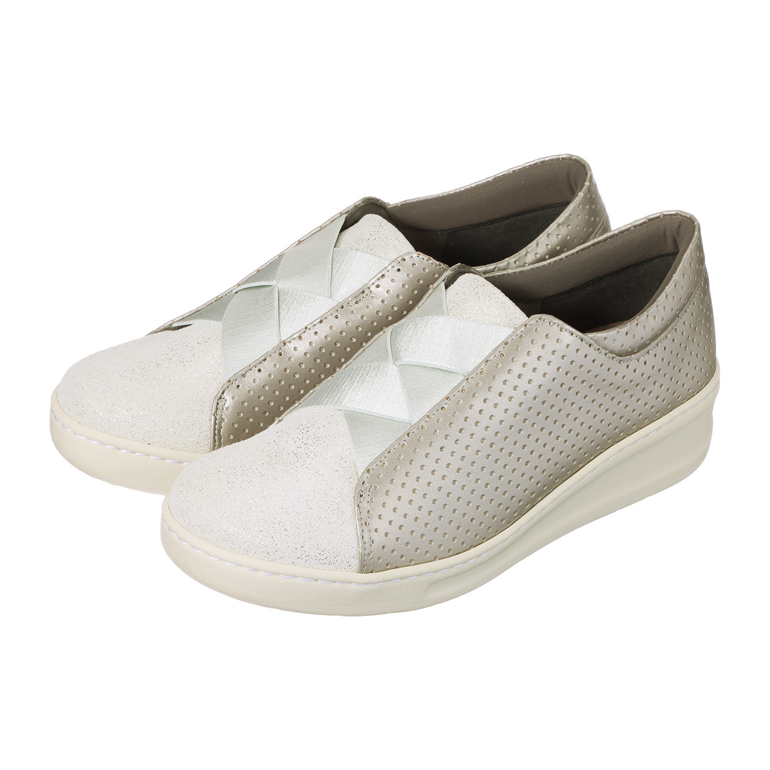 ミスキョウコ 日本製 ソフト牛革 クロスゴムパンチング柄 オパンケスニーカー