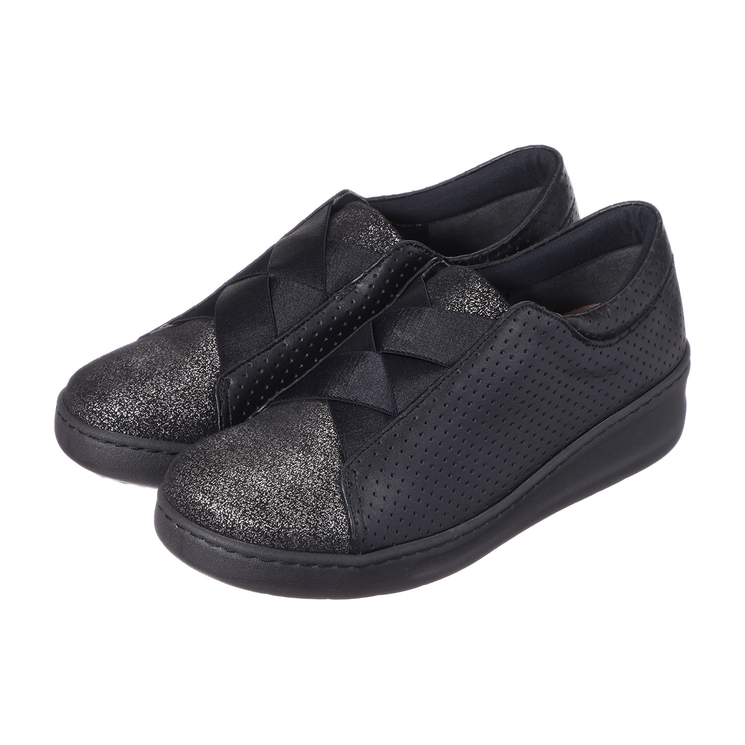 ミスキョウコ 日本製 ソフト牛革 クロスゴムパンチング柄 オパンケスニーカー