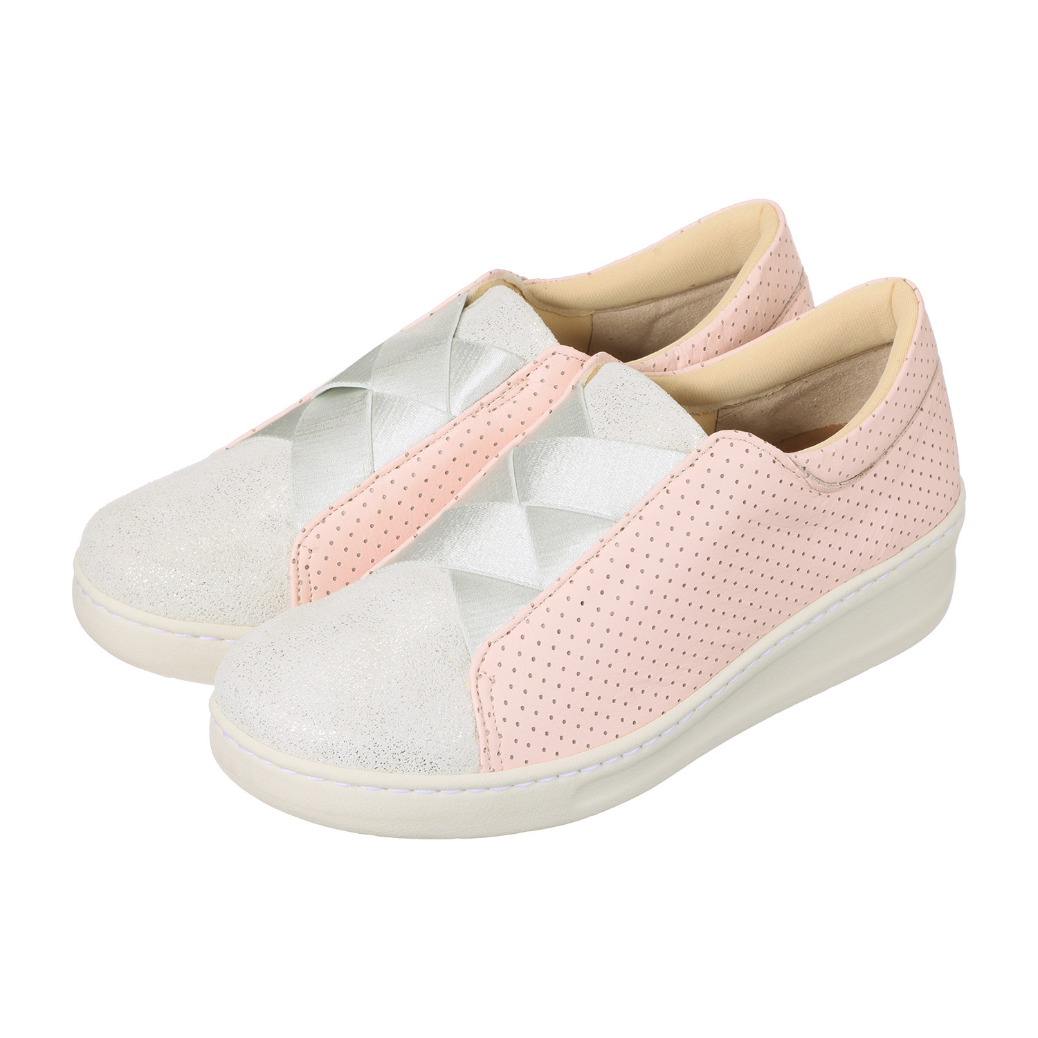 ミスキョウコ 日本製 ソフト牛革 クロスゴムパンチング柄 オパンケスニーカー