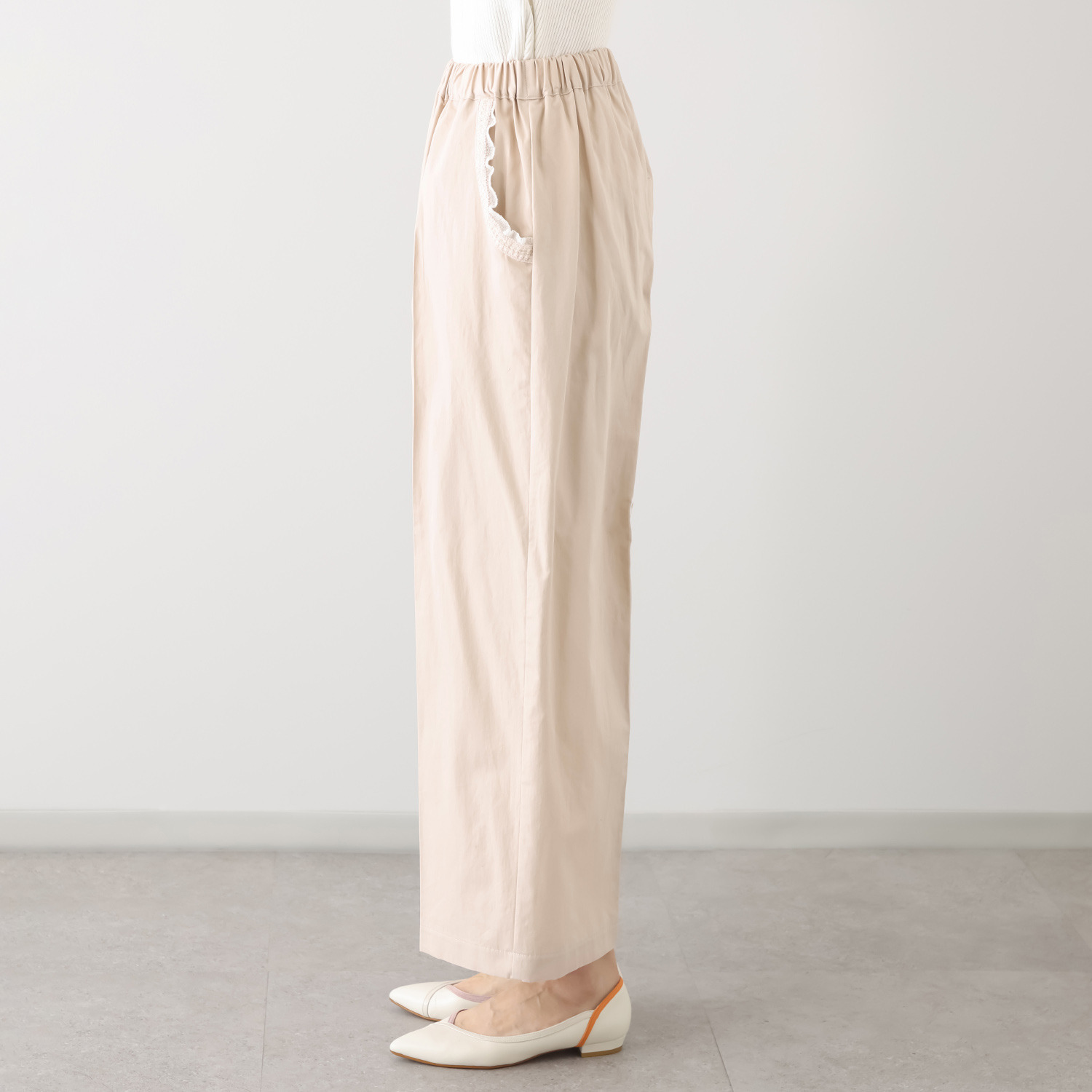 マルティジャーニ 日本製　匠の技 コットンリネン 部分ツイードジャガード ワイドパンツ