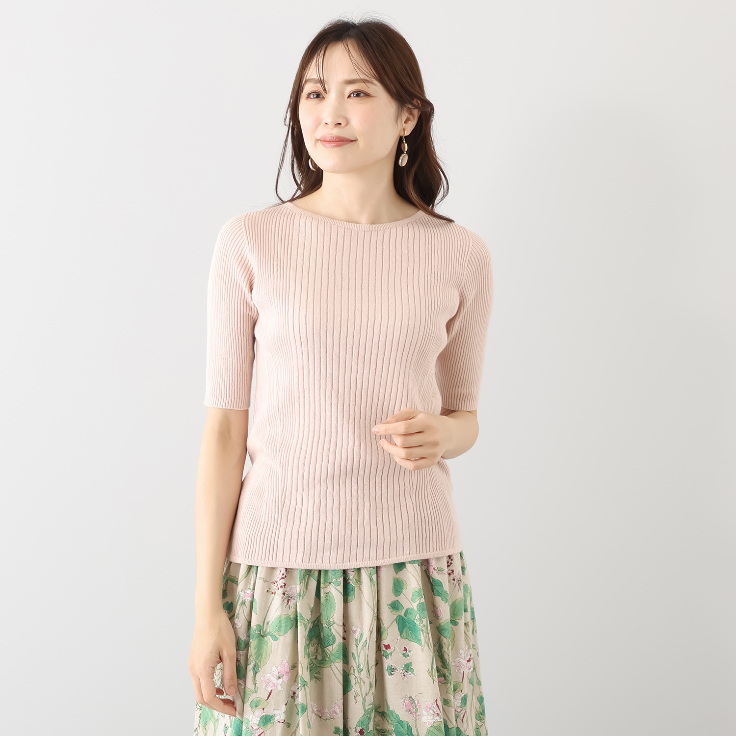 マルティジャーニ 日本製　匠の技　立体編 コットンリネンラミー ランダムリブ 五分袖プルオーバー