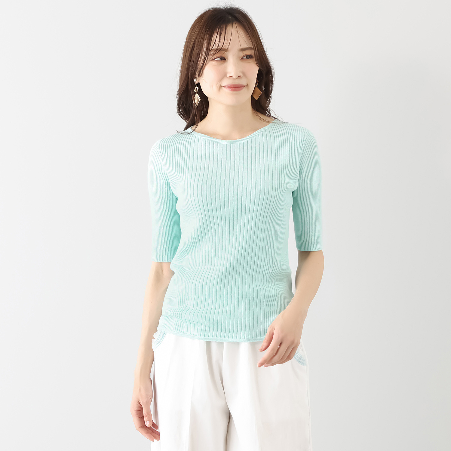 マルティジャーニ 日本製　匠の技　立体編 コットンリネンラミー ランダムリブ 五分袖プルオーバー