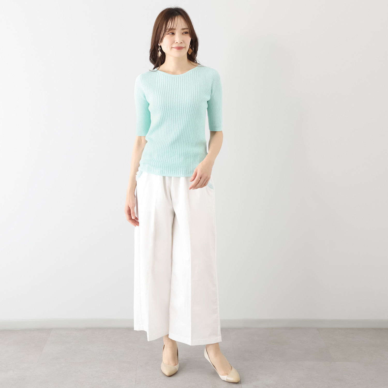 マルティジャーニ 日本製　匠の技　立体編 コットンリネンラミー ランダムリブ 五分袖プルオーバー