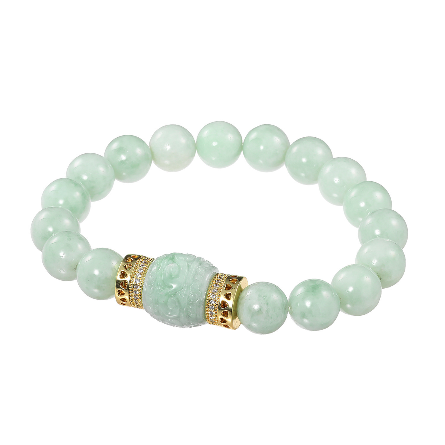 マスターストーン 無着色本翡翠＆ ＣＺ 龍彫りパーツアクセント イラスティック ブレスレット