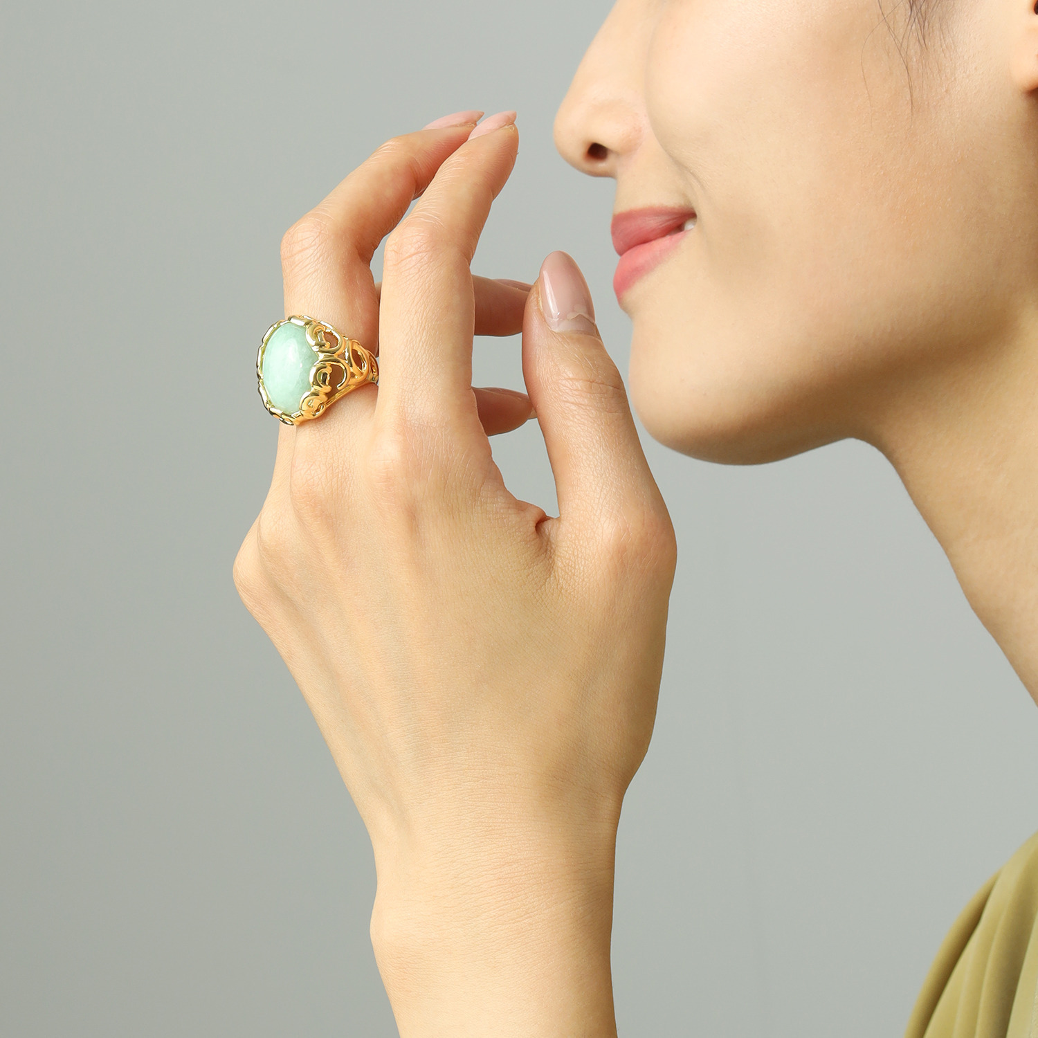 マスターストーン シルバー 無着色本翡翠 瑞雲デザインリング