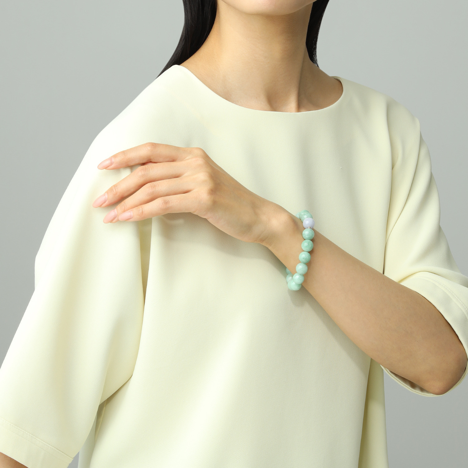 マスターストーン １８Ｋ ラベンダー＆グリーン 無着色本翡翠 イラスティック ブレスレット