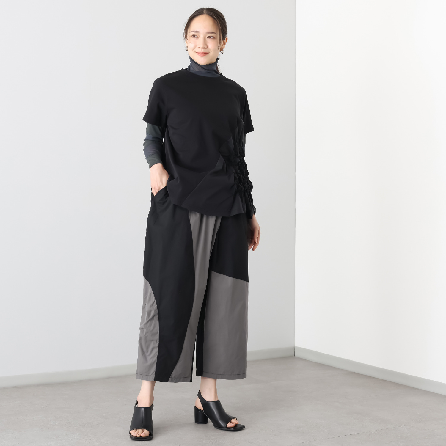 コイビトミサキ　ブラック アシンメトリー切替 デザインパンツ