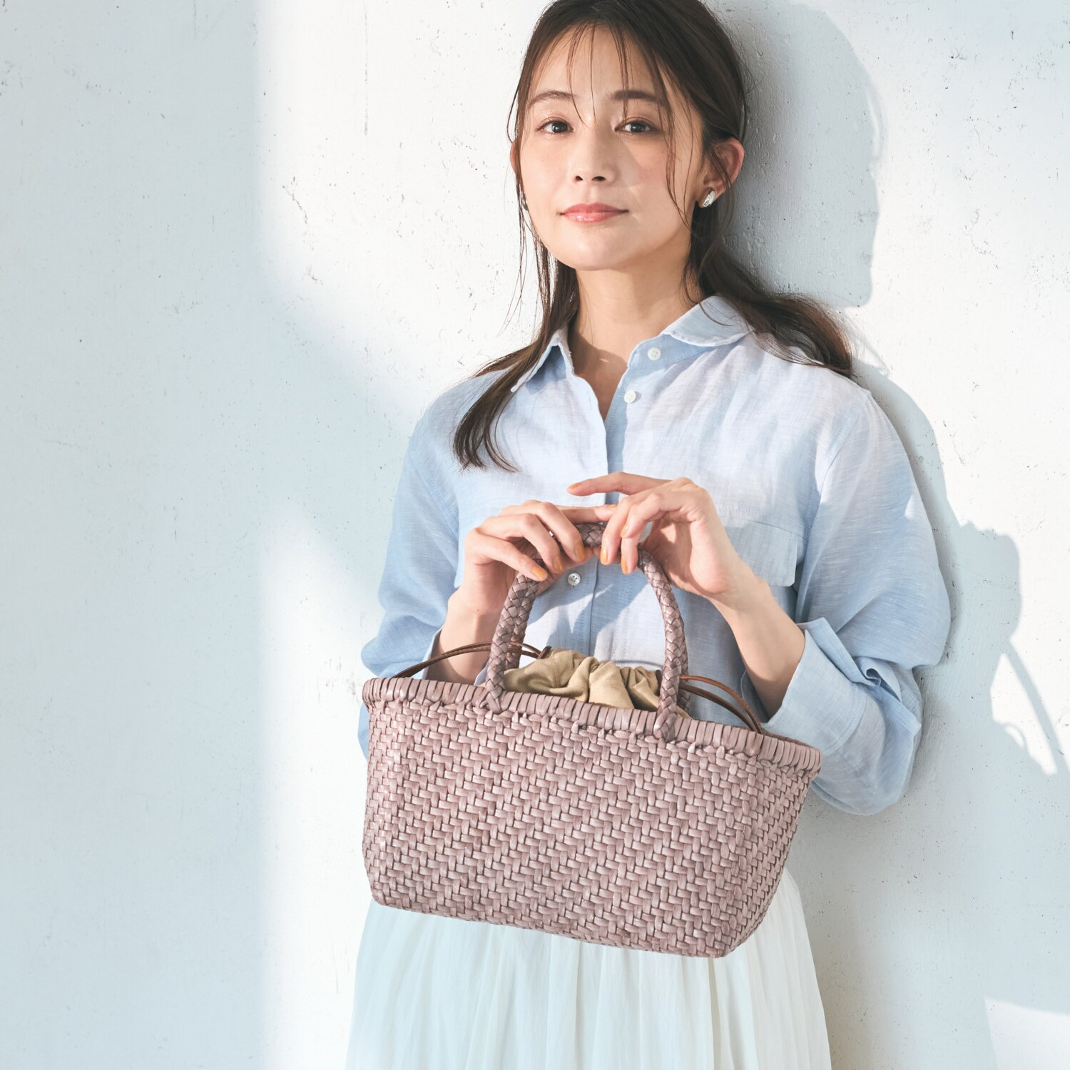 ムジカヴィータ 山羊革 メッシュ スクエアショートバッグ ＜巾着袋付＞