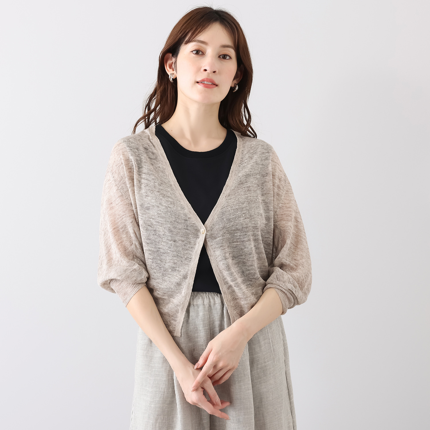 ゼラールスポーツ ウォッシャブル フレンチリネン混 ナチュラルシアー ドルマンカーディガン